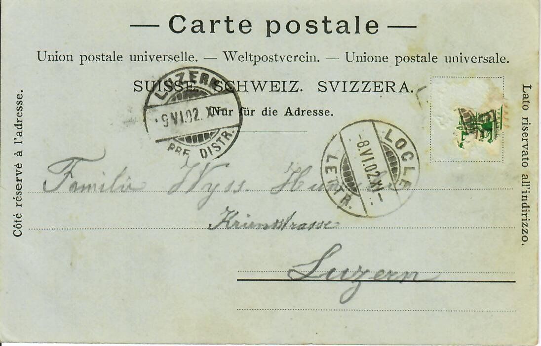 Cartoline postali: Souvenir du Locle 1902 – Usato da Hochdorf venduto da Ziegel-16 1