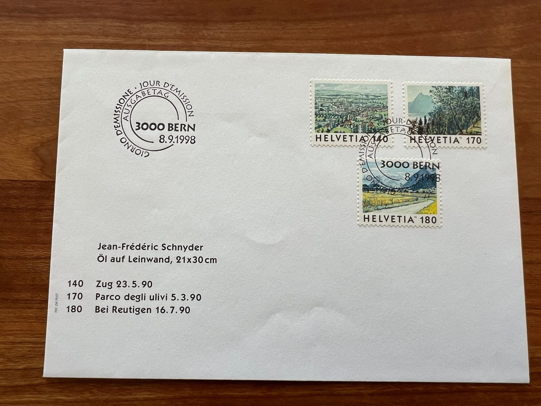 Alle Briefmarken: Erstag 1998 Kunst   gest.(E1609) – Gebraucht aus Hinwil von Sidi4