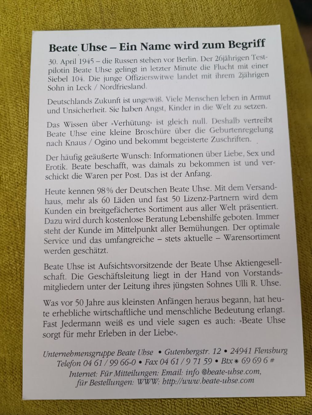 Autogramme: Beate Uhse - handsigniert – Gebraucht aus Menziken von Artographs 1