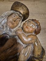 Grande sculpture ancienne en bois polychrome – Vierge Marie