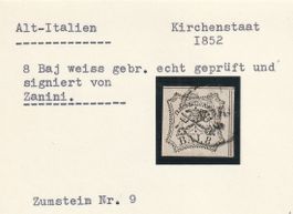 Italien-Kirchenstaat Nr.9 Marke geprüft,signiert Zanini