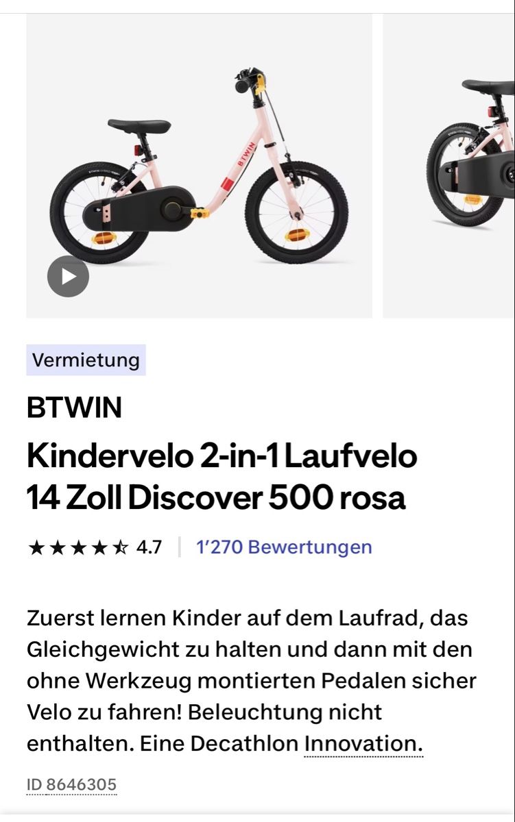 Decathlon Velos: BTWIN Kinder Velo 2-in-1 Discover 500 rosa, 14 Zoll Top! – Gebraucht aus Beckenried von silvanbue 4