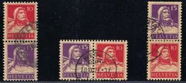 Zusammenhängende Paare von 1918 ZNr. Z1-Z3, gest. ʘ KP 1'090