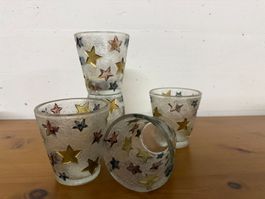 Windlicht Glas mit Sternenmuster - Winter Dekoration ⭐ N e u