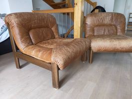 2er Set Vintage Lounge-Sessel Holzgestell braun