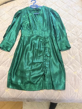 Maje green shiny evening mini dress