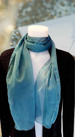 Damen Halstuch Chiffon Schal Tücher Blau Stickerei Elegan...