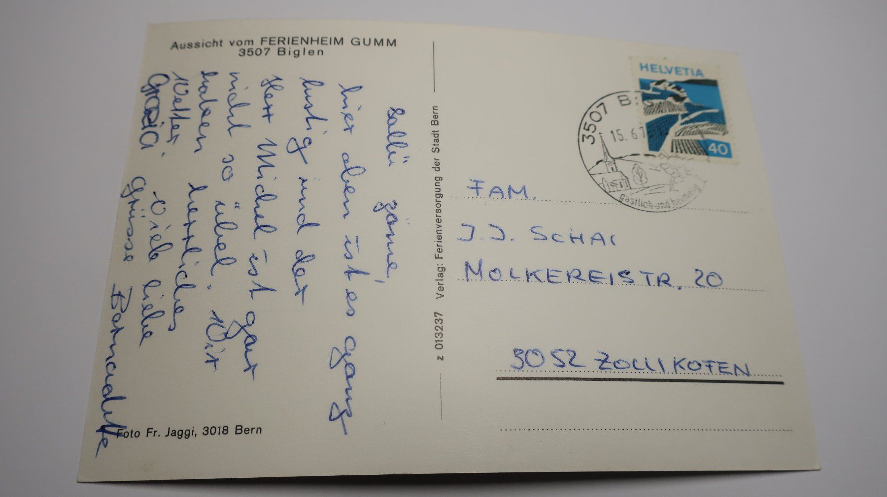 Ansichtskarten: Aussicht vom Ferienheim Gumm Biglen 1976 – Gebraucht aus Cormoret von Pascalll2001 2