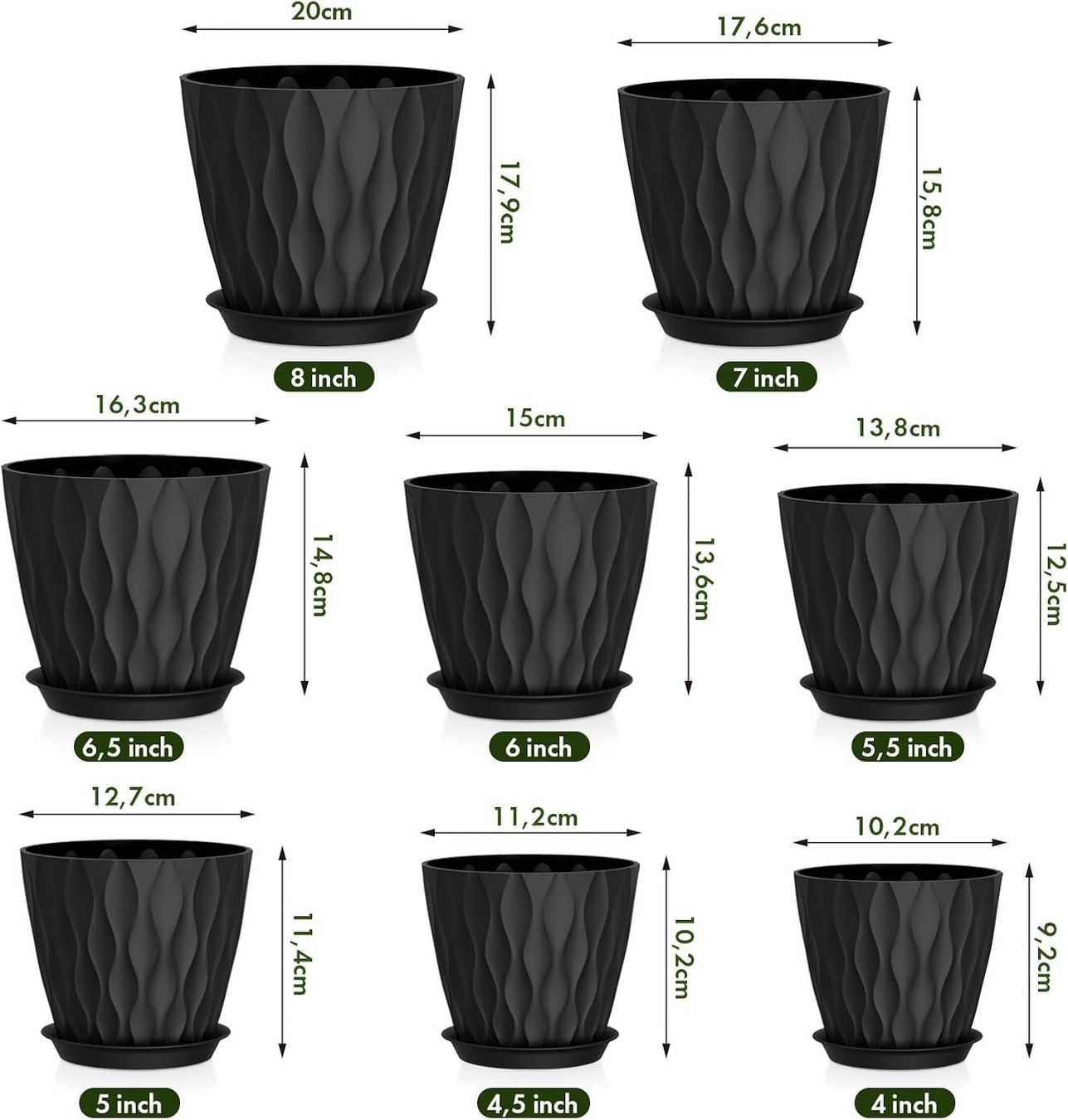 Vasi per fiori: Blumentöpfe 8er Set Pflanztöpfe mit Untersetzer Schwarz – Nuovo e nell'imballaggio originale da Neuhausen venduto da apo_zn9s 2