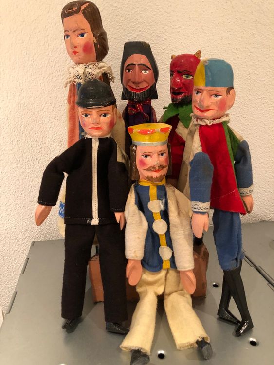 Set 6 alte Kasperli Puppen Figuren, Kasper, Polizist, Teufel (Gebraucht ...