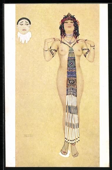 Cartoline postali: Raphael Kirchner: Halbnackte Dame mit de – Usato da Berlin venduto da bartko-reher