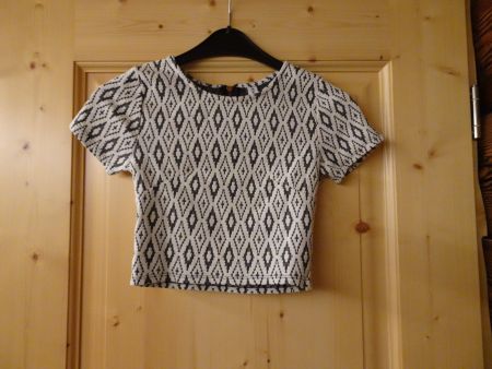 Weiss-schwarzes Crop Shirt Baumwolle Gr. XS - 260516