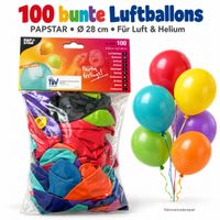 100 PAPSTAR Luftballons bunt Ø 28 cm – für Luft & Helium