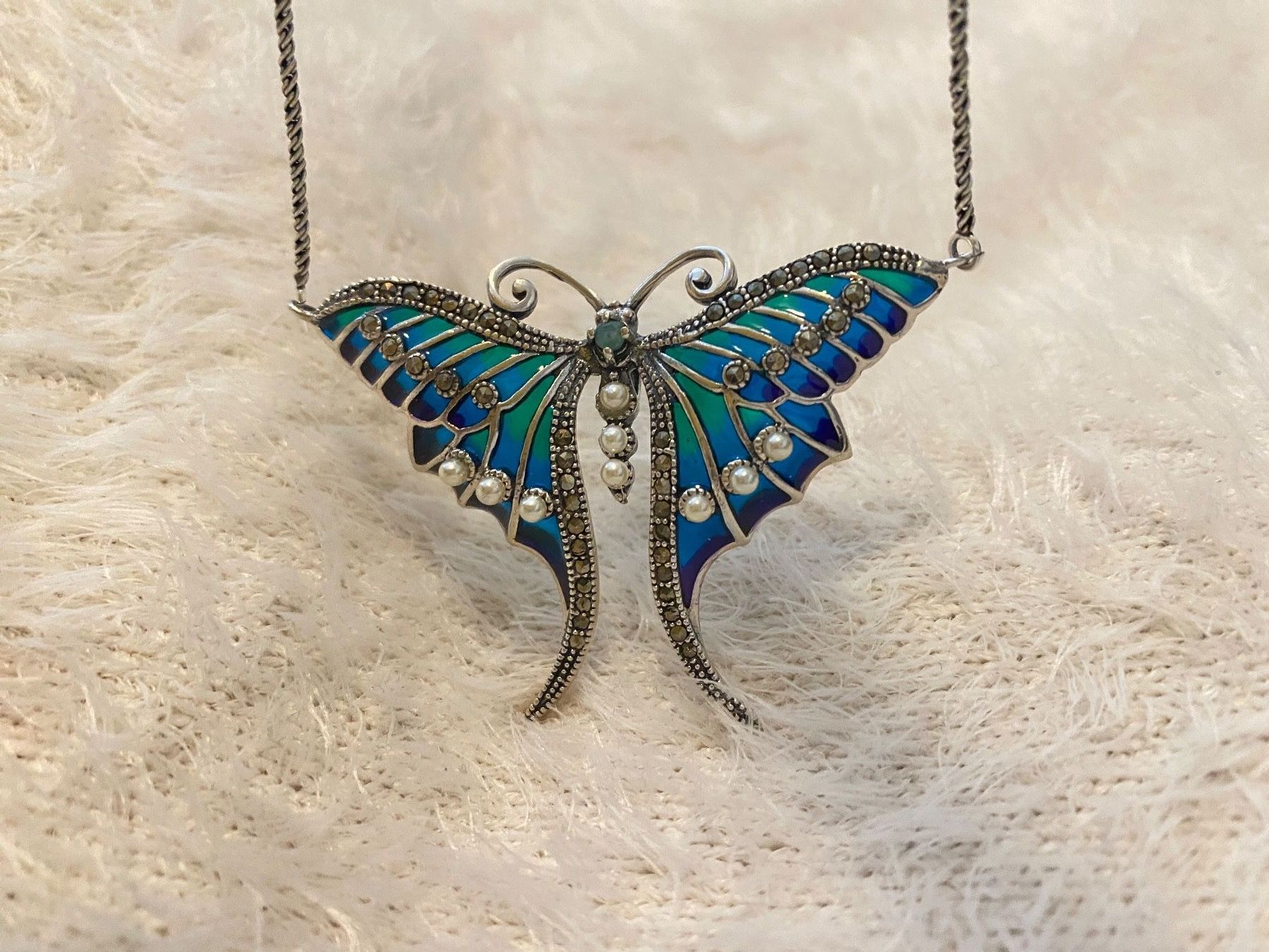 Catenine: Halskette Libelle 925 Sterling Silver mit Smaragd u Perlen – Nuovo (secondo la descrizione) da Zürich venduto da LIBELLA13 8