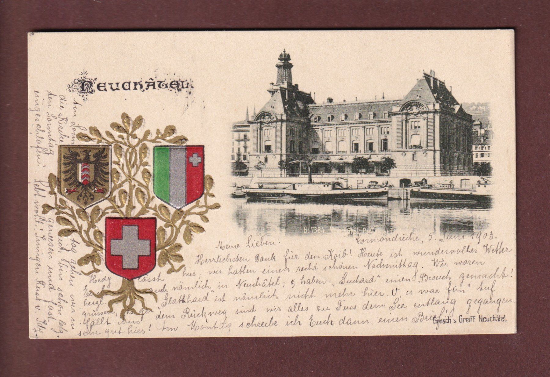 Ansichtskarten: NEUCHÂTEL - La Poste - 1903 – Gebraucht aus Pully von nicecards