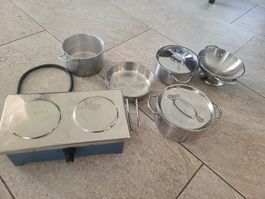 Kinder Kochplatte mit Kochgeschirr Set Edelstahl