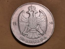 Jugoslawien 50 Dinara "Petar II" 1938 Silber