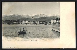 AK Lugano, Cassarate, Panorama mit Boot