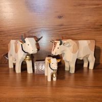 3 Holzfiguren Kuh, Kalb und Stier