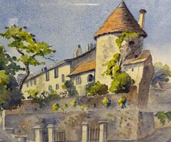 aquarela Watercolor Painting of a French Countryside