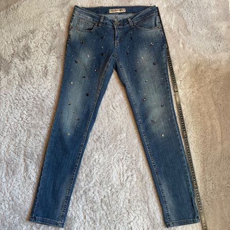 Almanegra Damen Jeans mit Strass Kristallen Made in Italy