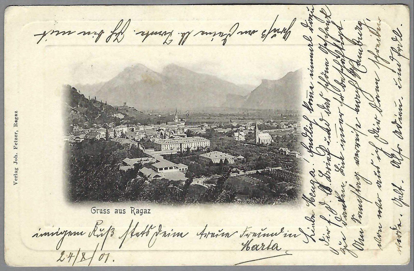 Cartoline postali: 1901, BAD RAGAZ, PRÄGE - KARTE – Usato da Pura venduto da ulisse1957