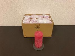 Kerzen 12 Stück a je 6,8 x 14 cm, ca. 420g, Himbeere Raureif