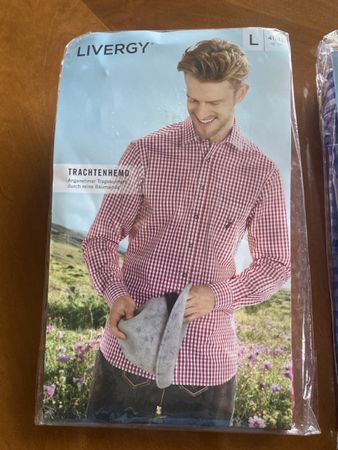 Trachtenhemd Livergy rot weiss kariert Grösse L neu, Orginal
