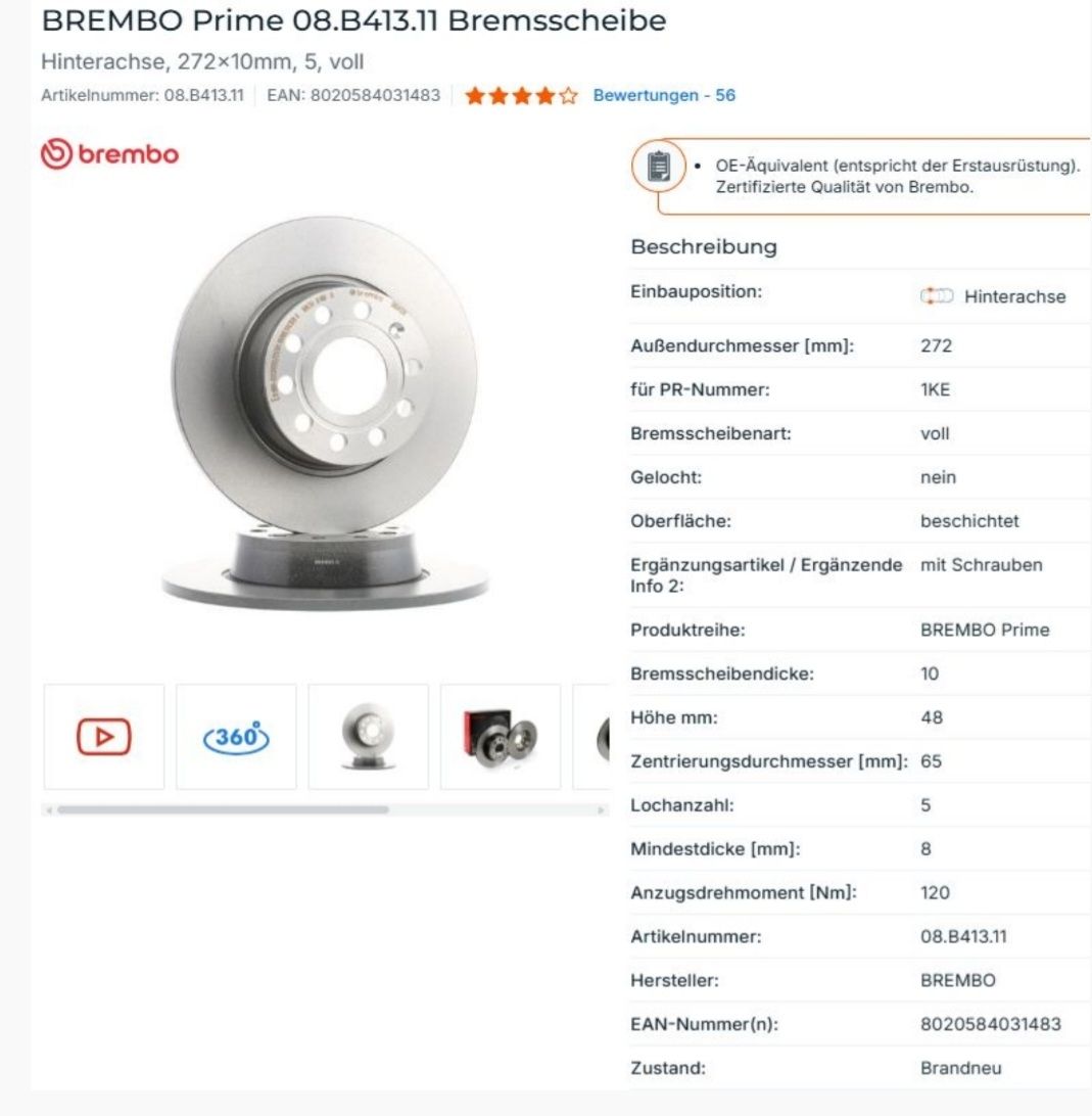 Brembo Tutti pezzi di ricambio auto: Brembo Prime Bremsscheiben – Nuovo e nell'imballaggio originale da Steinach venduto da Xamax18 7