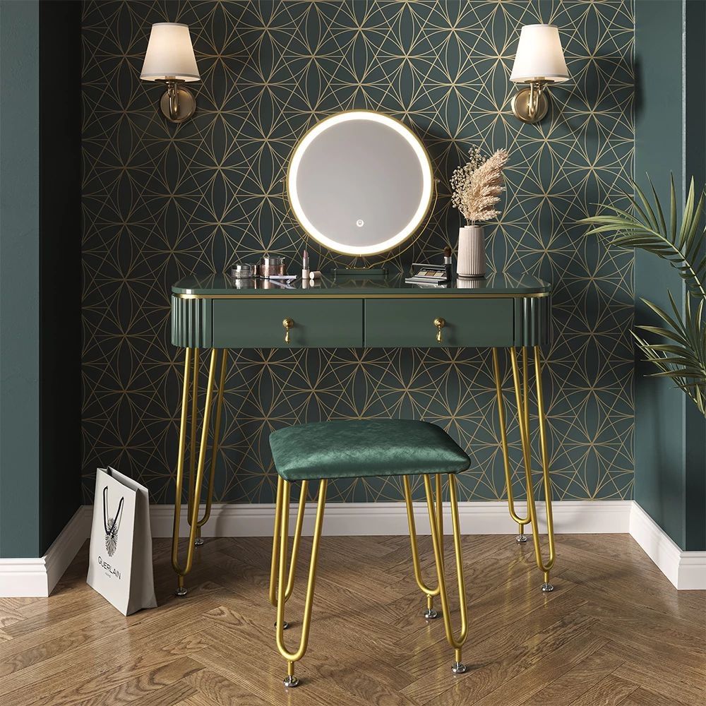 Tavoli da trucco: Coiffeuse vert foncé brillant 100 cm avec éclairage LED – Nuovo (secondo la descrizione) da Neuchâtel venduto da Anna87