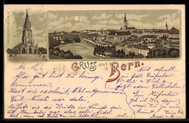 Lithographie Bern, Münster und Ortsansicht