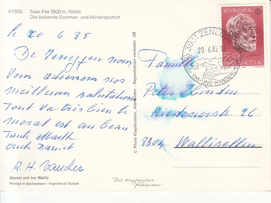 Cartoline postali: Saas Fee 1985 – Usato da Bürglen TG venduto da StampGraf 1