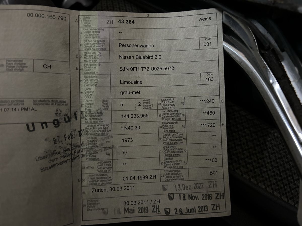 Nissan Automobili: 2x Nissan Bluebird Oldtimer Projekt Teile – Difettoso da Aarau venduto da Vintage1969 4