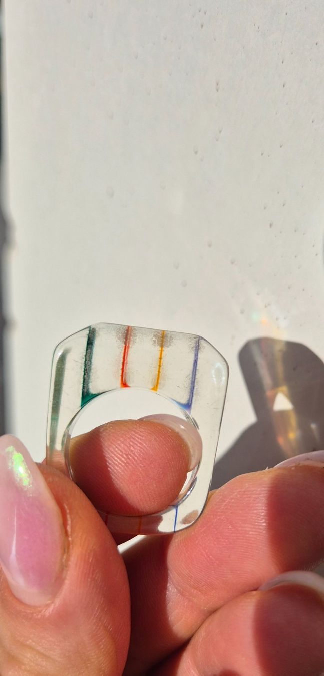 Anelli: RING FINGERRING TRANSPARENT MIT BUNTEN STREIFEN PLEXIGLAS – Nuovo (secondo la descrizione) da Elsau venduto da the-colorful-side 4