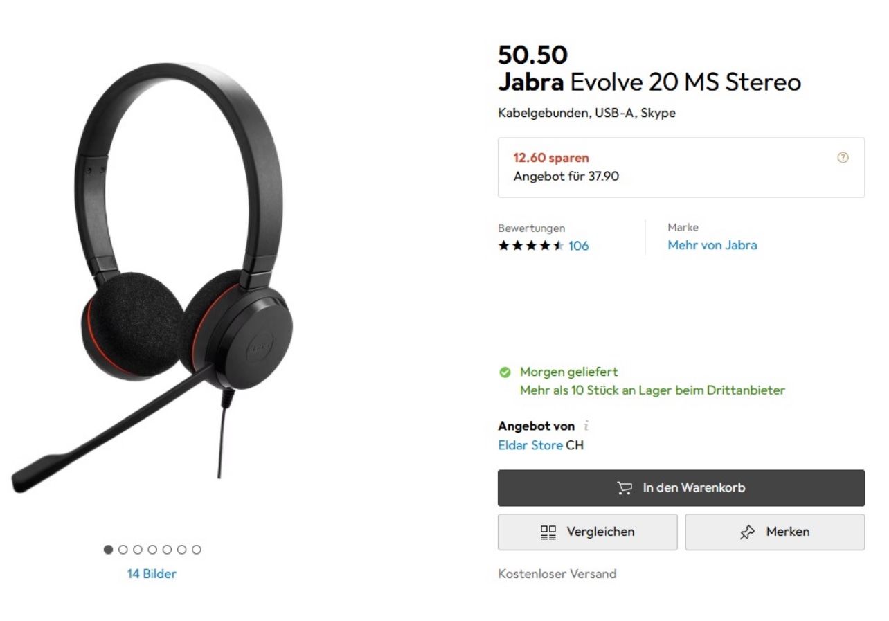 Jabra Cuffie: Jabra Evolve 20 MS Stereo - NEU ! – Nuovo e nell'imballaggio originale da Winterthur venduto da ChicMarkt 5