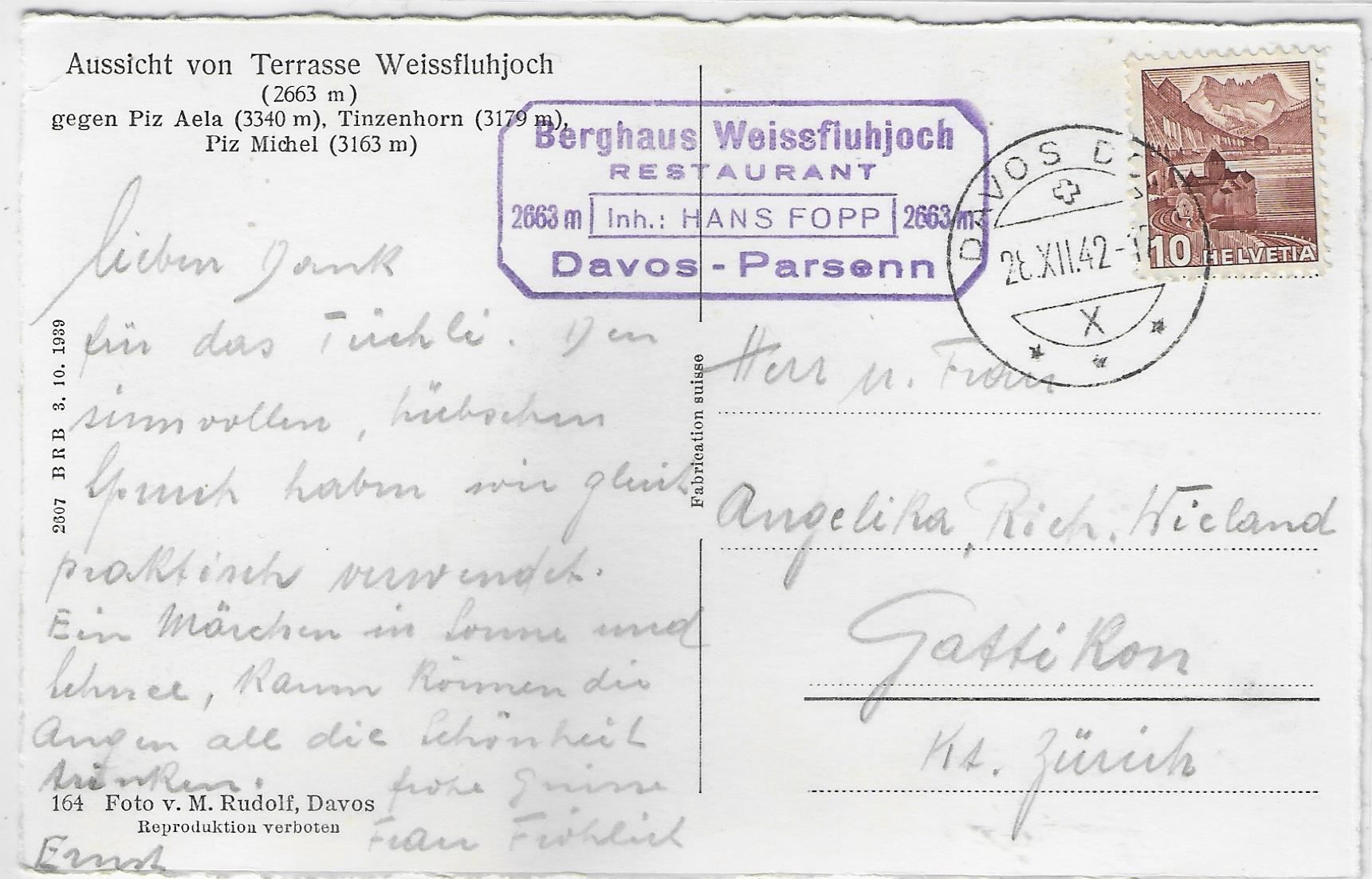 Cartoline postali: Aussicht von Terrasse Weissfluhjoch – Usato da Ettingen venduto da Kartenplanet 1