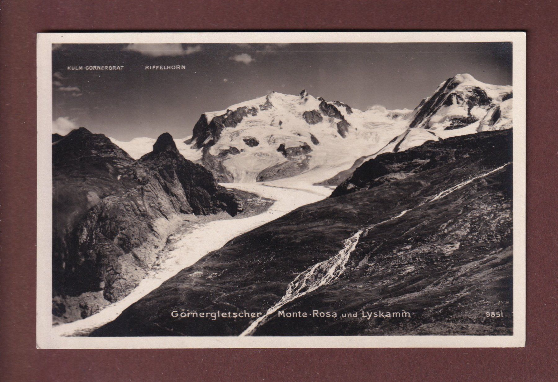 Cartoline postali: GORNERGLETSCHER - Monte Rosa - Lyskamm - 1929 – Usato da Pully venduto da nicecards-shop