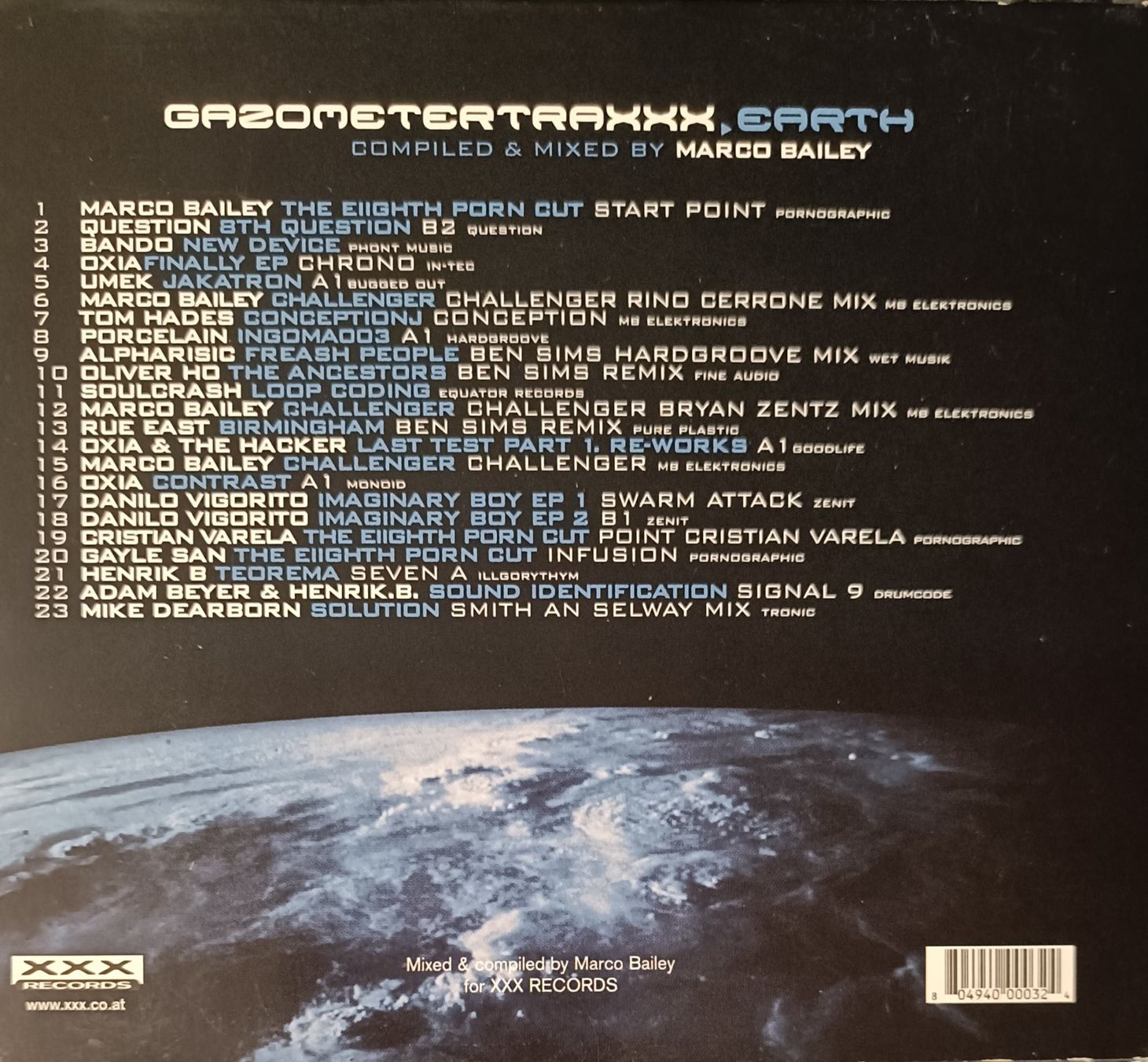 CD: Gazometer Traxxx Earth Compilation Marco Bailey – Usato da Interlaken venduto da M.Sturm 1