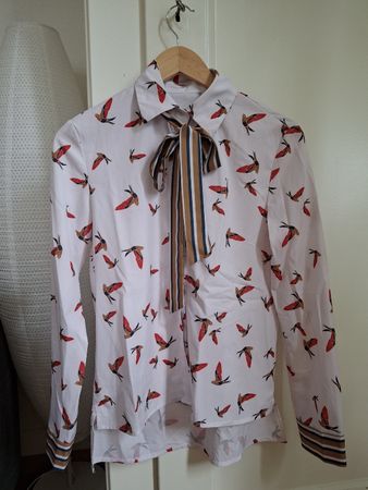 Chemise col Lavallière S motifs oiseaux 
