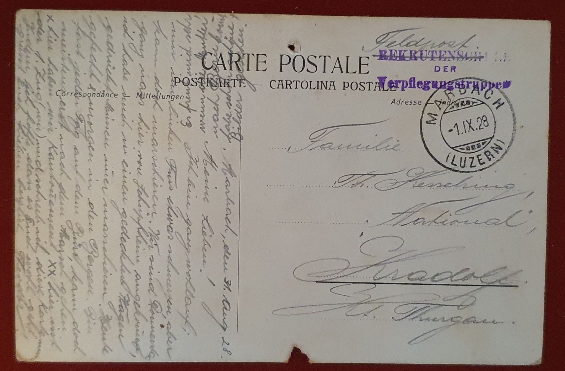 Cartoline postali: Marbach 1928 -  Dorfpartie, belebt – Usato da Kreuzlingen venduto da Rschweiz1 1
