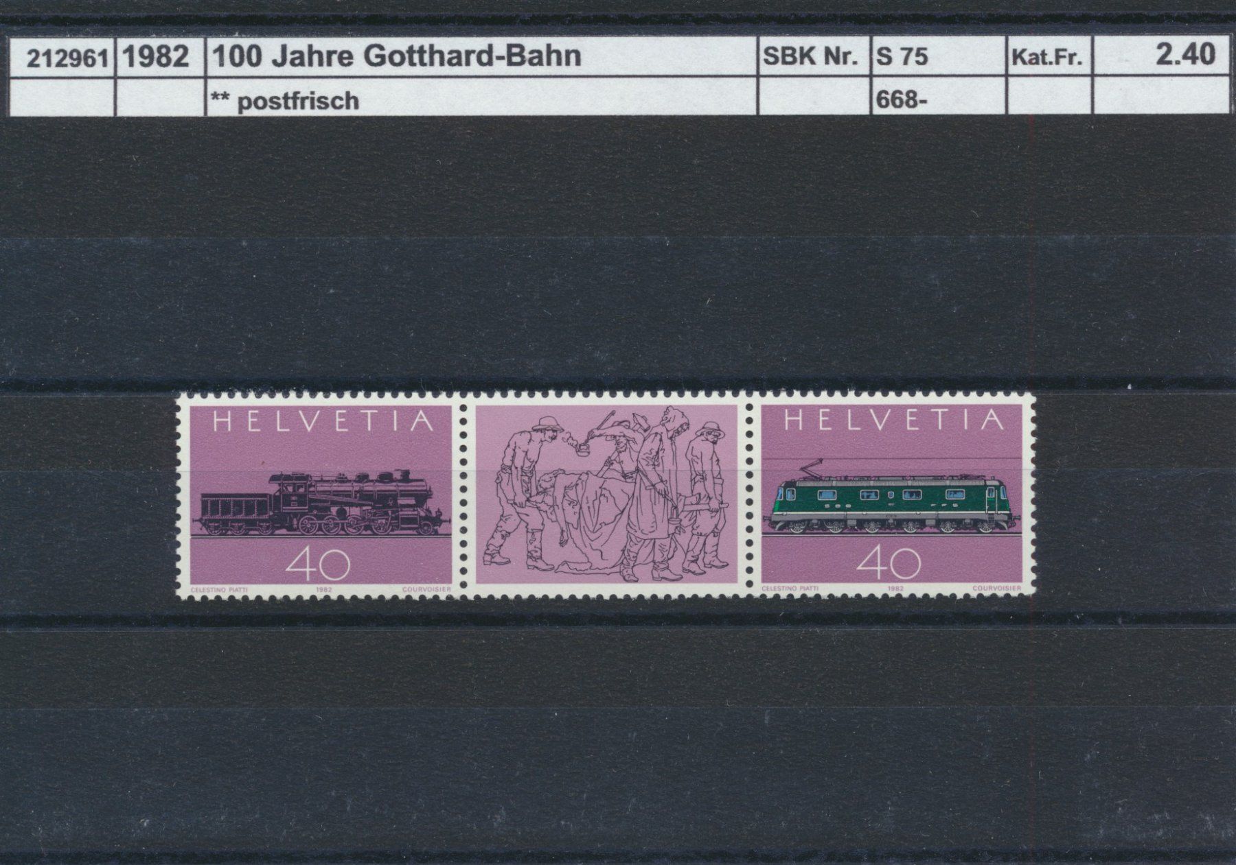 Tous les timbres: 1982 "100 Jahre Gotthard-Bahn", Zwischensteg, ** postfrisch – Neuf (Voir description) à Winterthur par Zupogeru