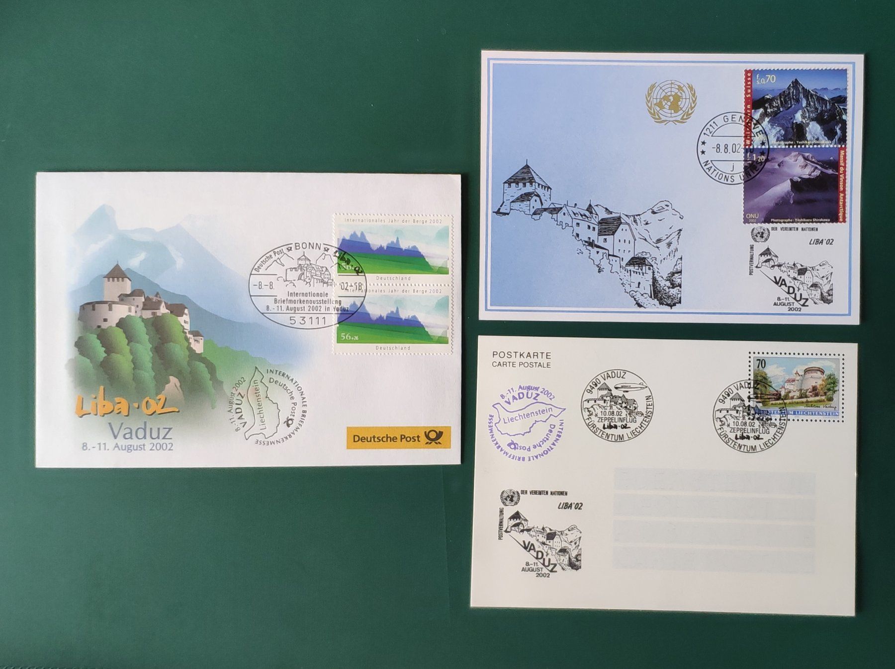 Alle Briefmarken: Liechtenstein LIBA 8.-11. August 2002 / 3 Belege / – Gebraucht aus Volketswil von Spacepanda