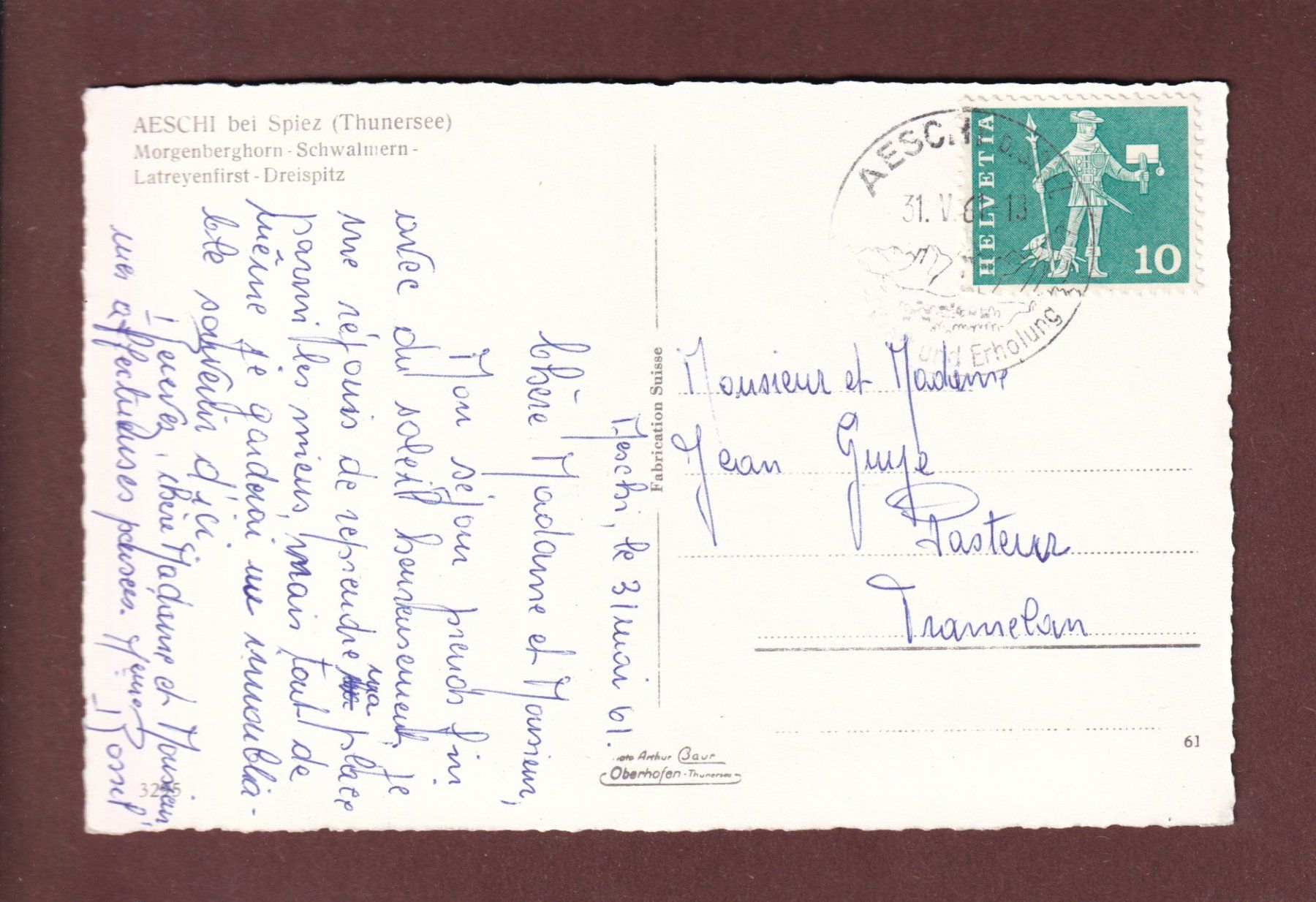 Cartes postales: AESCHI bei Spiez - 1961 – D'occasion à Pully par nicecards-shop 1