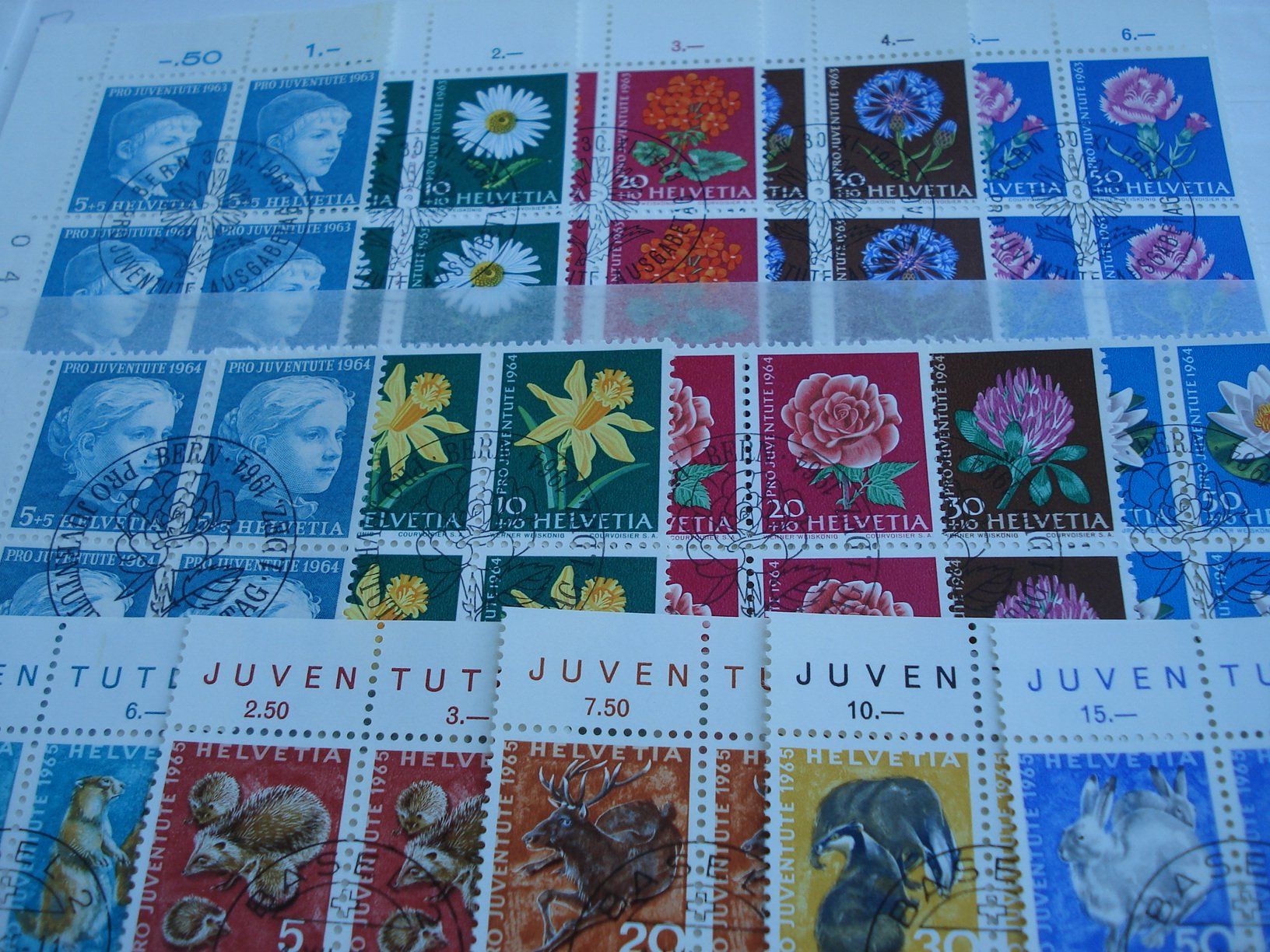 Tutti i francobolli: Pro Juventute 4 Sätze 4erblocks ET.o 1963-1966 – Usato da Niederwil AG venduto da morostahu 1