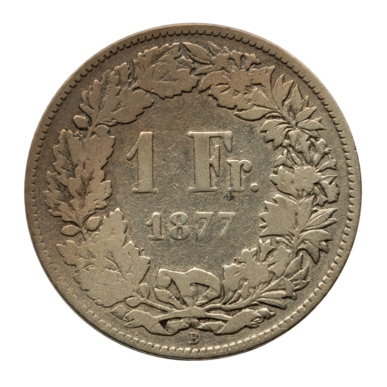 Tutti le monete: Schweiz - 1 Franken - 1877 - Silber – Usato da Rotkreuz venduto da Swiss-Coins