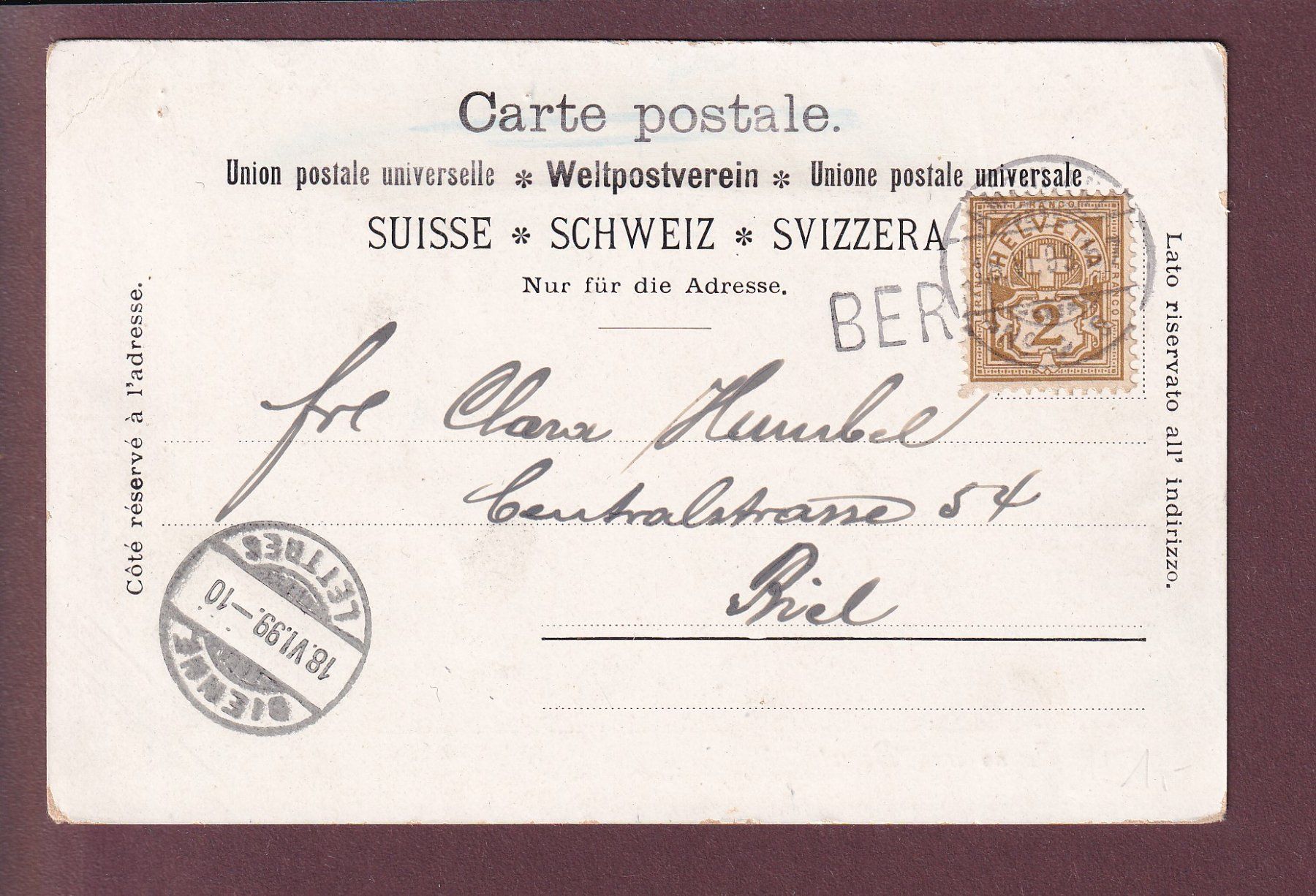Cartoline postali: Gruss aus BERN - 1899 Langstempel // Eckbug // – Usato da Pully venduto da nicecards 1