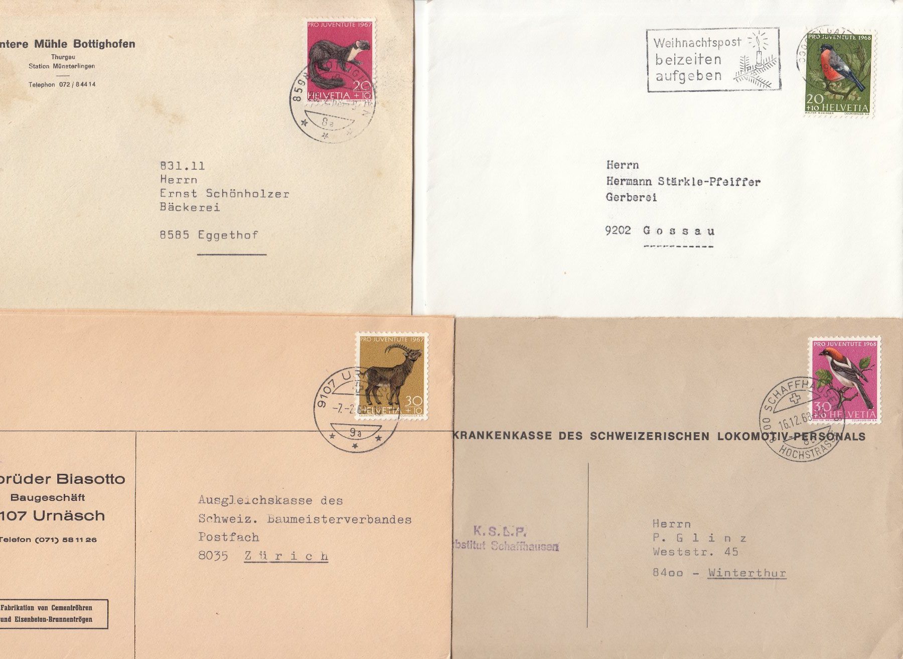 Alle Briefmarken: Pro Juventute 34 Bedarfsbriefe 1960 - 1969 – Gebraucht aus Bürglen TG von StampGraf 7