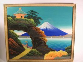 Berg Fuji und Landschaft, japanische Seidenmalerei