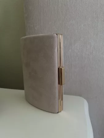 Abendtasche Clutch beige Wildlederoptik goldfarben neu