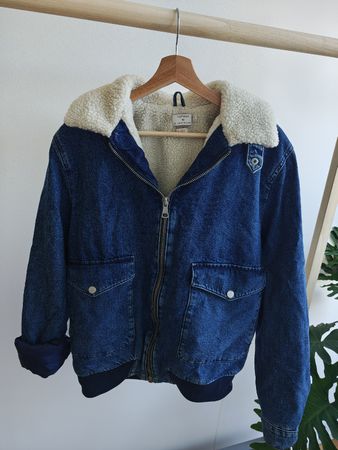 Jeansjacke Dunkelblau mit Teddykragen – Vintage Look – Gr.L